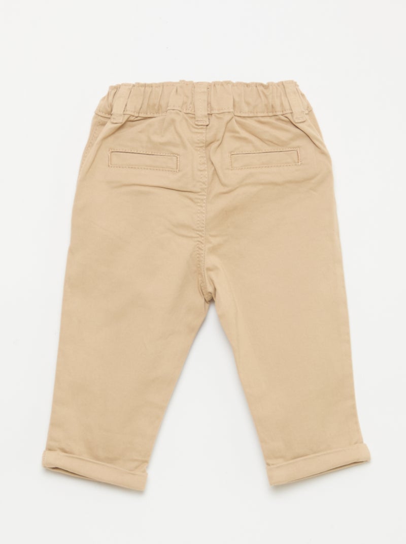 Pantalón chino recto de algodón elástico Beige - Kiabi