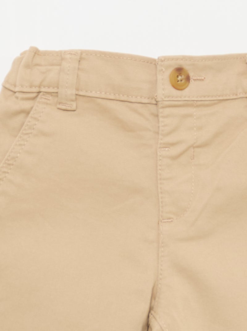 Pantalón chino recto de algodón elástico Beige - Kiabi