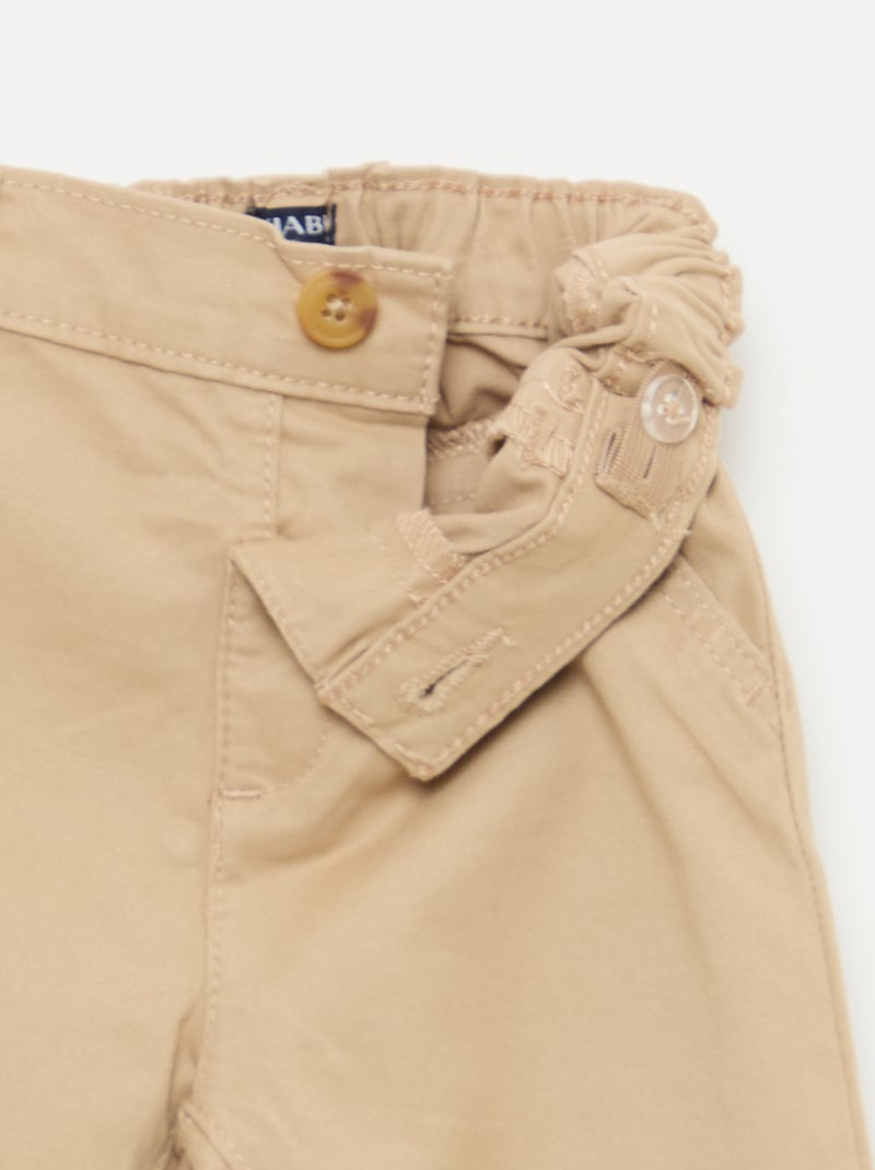 Pantalón chino recto de algodón elástico Beige - Kiabi