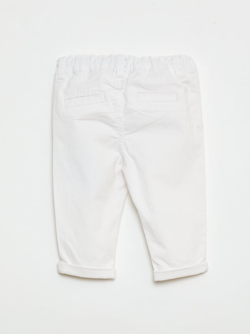 Pantalón chino recto de algodón elástico Blanco - Kiabi