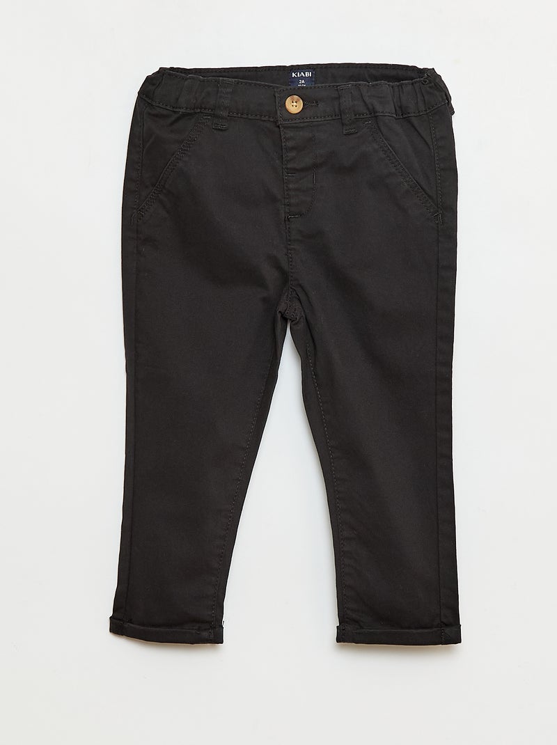 Pantalón chino recto de algodón elástico Negro - Kiabi