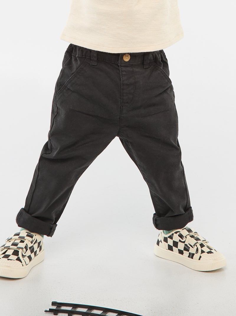Pantalón chino recto de algodón elástico Negro - Kiabi