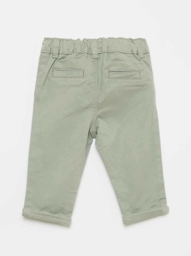 Pantalón chino recto de algodón elástico Verde - Kiabi