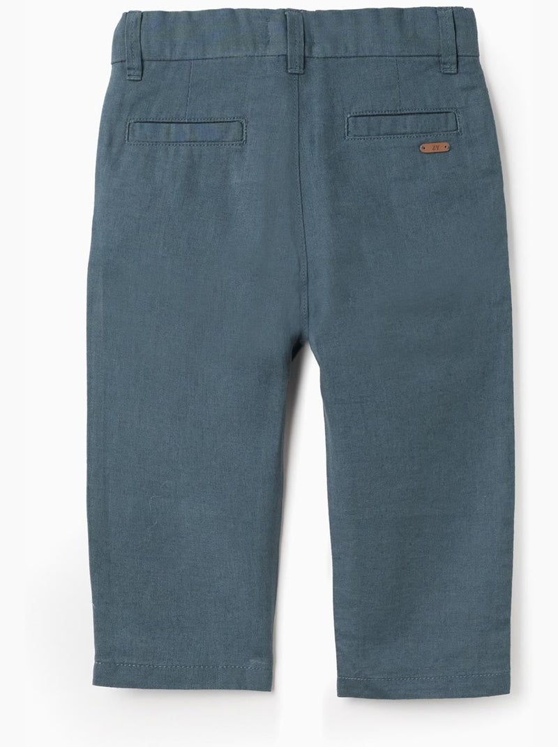 Pantalón chino recto de lino y algodón Azul oscuro - Kiabi