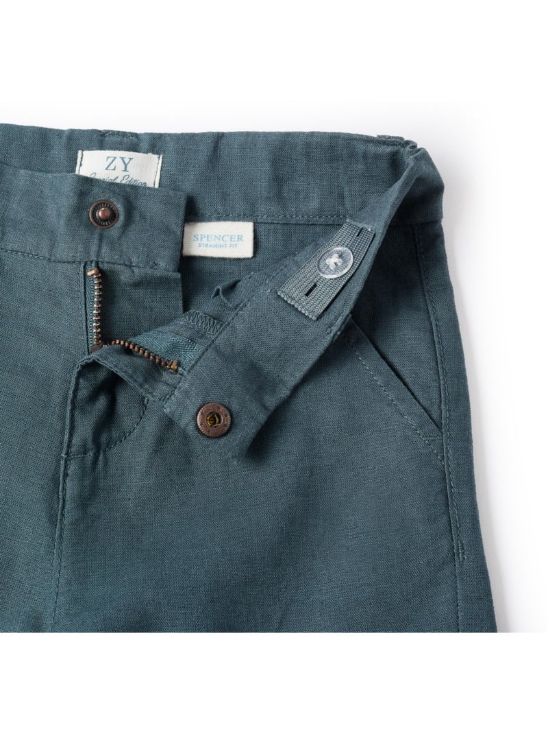 Pantalón chino recto de lino y algodón Azul oscuro - Kiabi