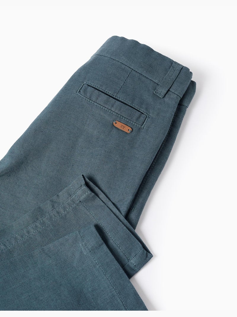 Pantalón chino recto de lino y algodón Azul oscuro - Kiabi