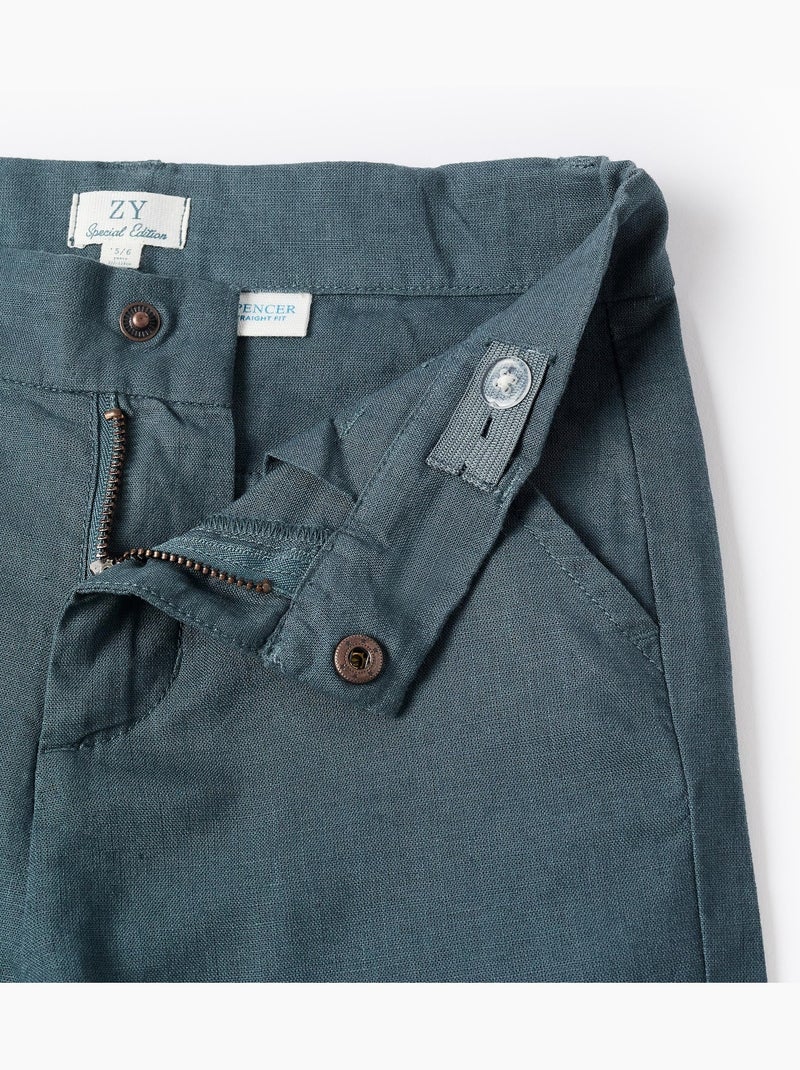 Pantalón chino recto de lino y algodón Azul oscuro - Kiabi