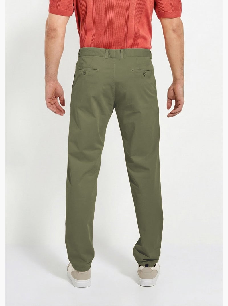 Pantalón chino recto de lona de algodón elástico - Afibel Caqui - Kiabi