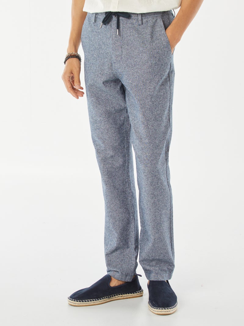 Pantalón chino recto de mezcla de lino AZUL - Kiabi