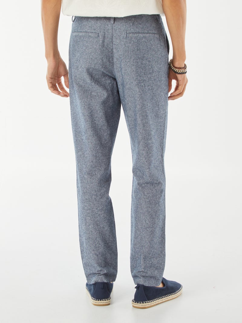 Pantalón chino recto de mezcla de lino AZUL - Kiabi