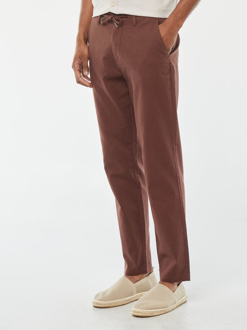 Pantalón chino recto de mezcla de lino MARRON - Kiabi