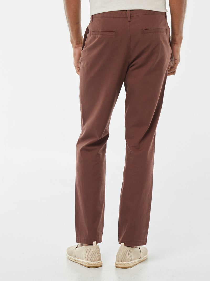 Pantalón chino recto de mezcla de lino MARRON - Kiabi