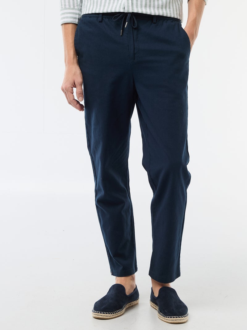 Pantalón chino regular de lino mezclado Azul - Kiabi