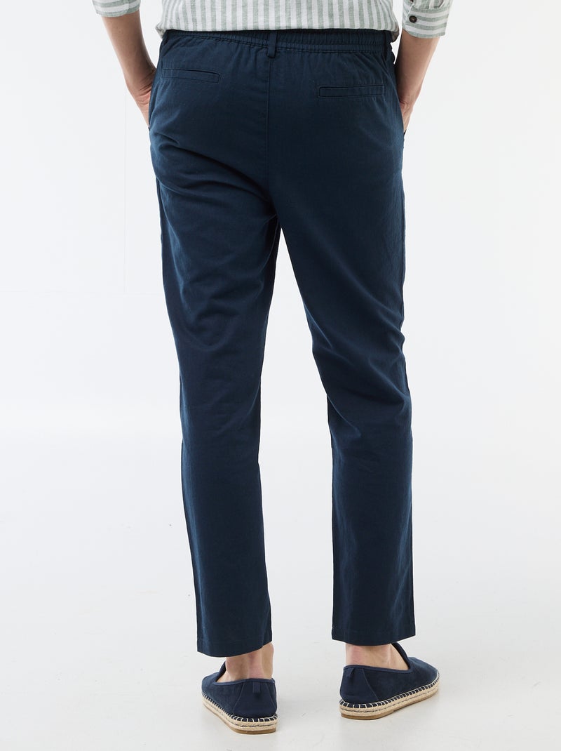 Pantalón chino regular de lino mezclado Azul - Kiabi