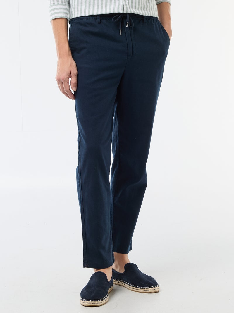 Pantalón chino regular de lino mezclado Azul - Kiabi