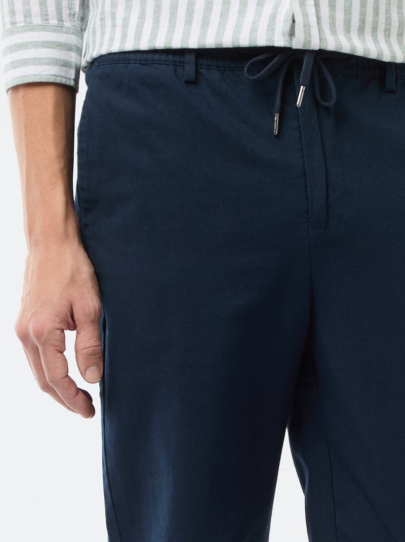 Pantalón chino regular de lino mezclado Azul - Kiabi