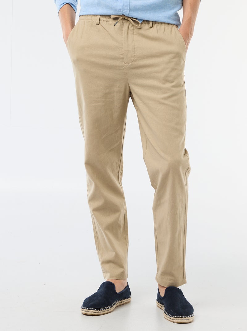 Pantalón chino regular de lino mezclado Beige - Kiabi