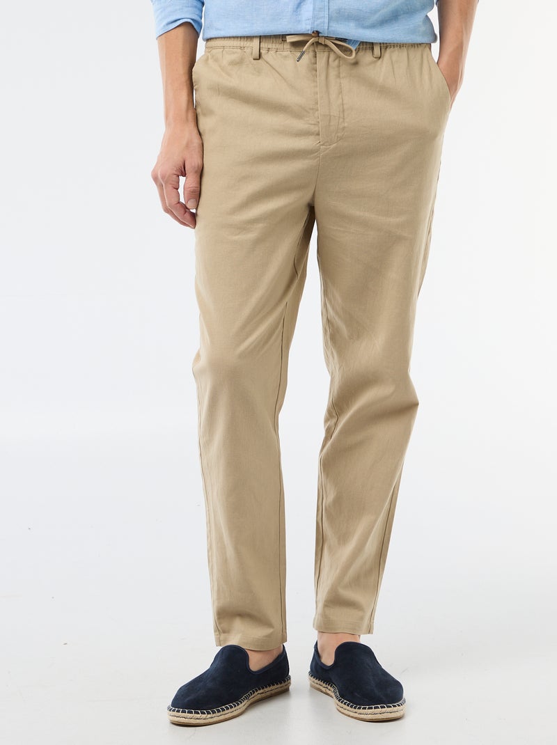 Pantalón chino regular de lino mezclado Beige - Kiabi