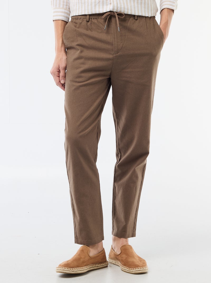 Pantalón chino regular de lino mezclado Marron - Kiabi
