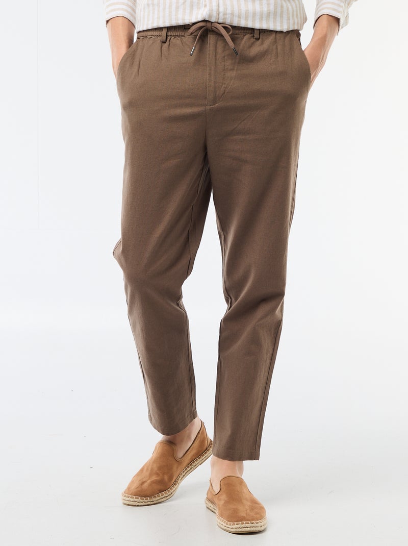 Pantalón chino regular de lino mezclado Marron - Kiabi