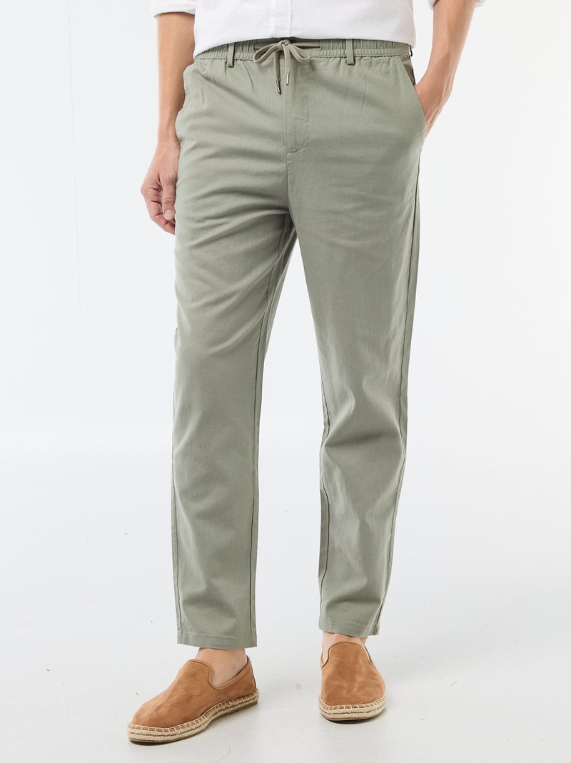 Pantalón chino regular de lino mezclado Verde - Kiabi
