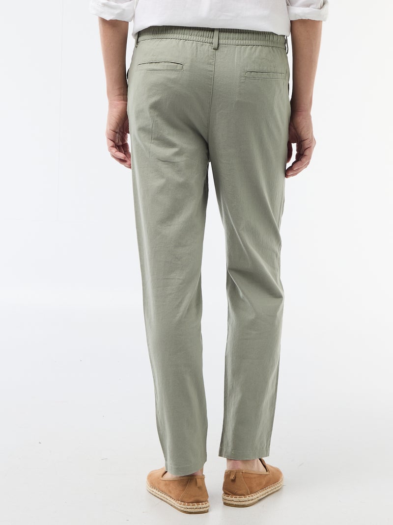 Pantalón chino regular de lino mezclado Verde - Kiabi