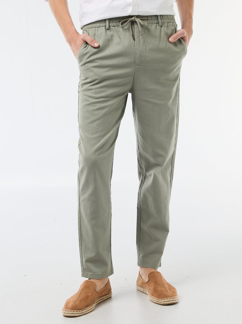 Pantalón chino regular de lino mezclado Verde - Kiabi