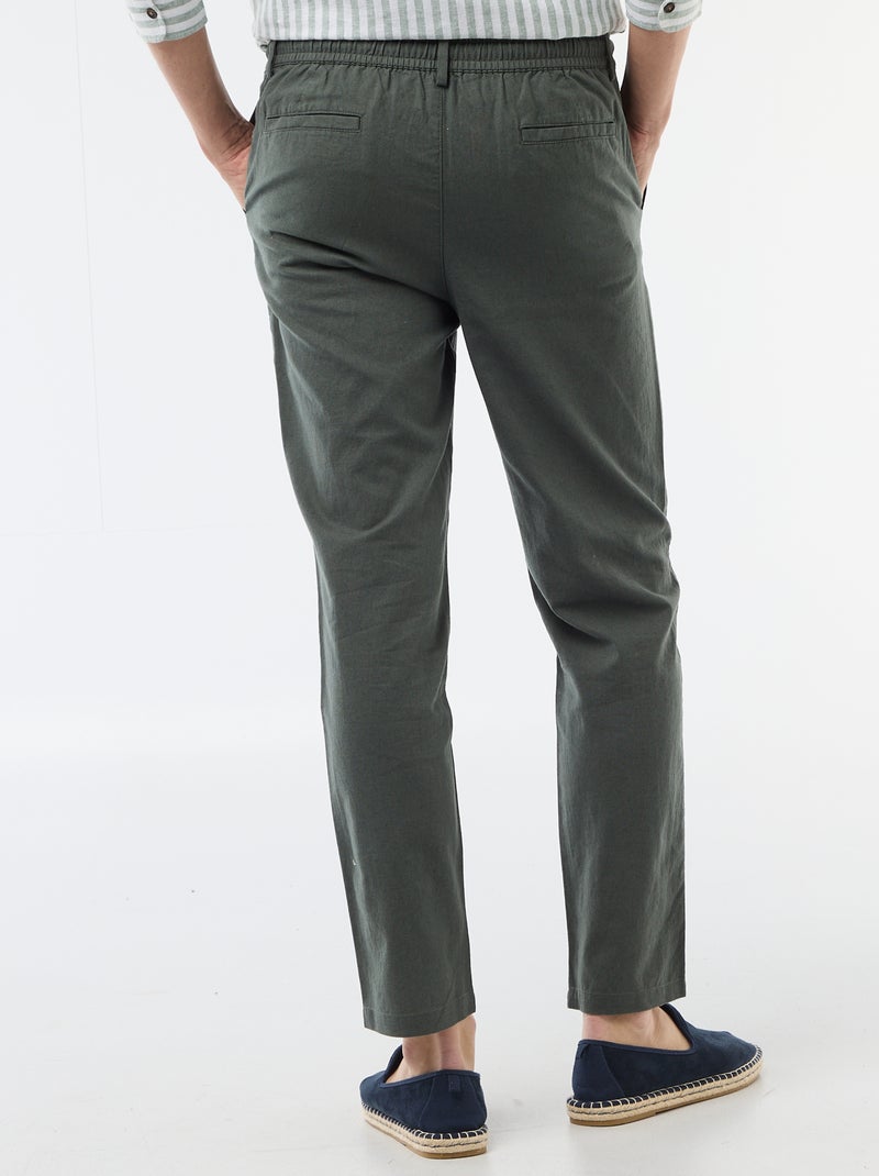 Pantalón chino regular de lino mezclado Verde - Kiabi