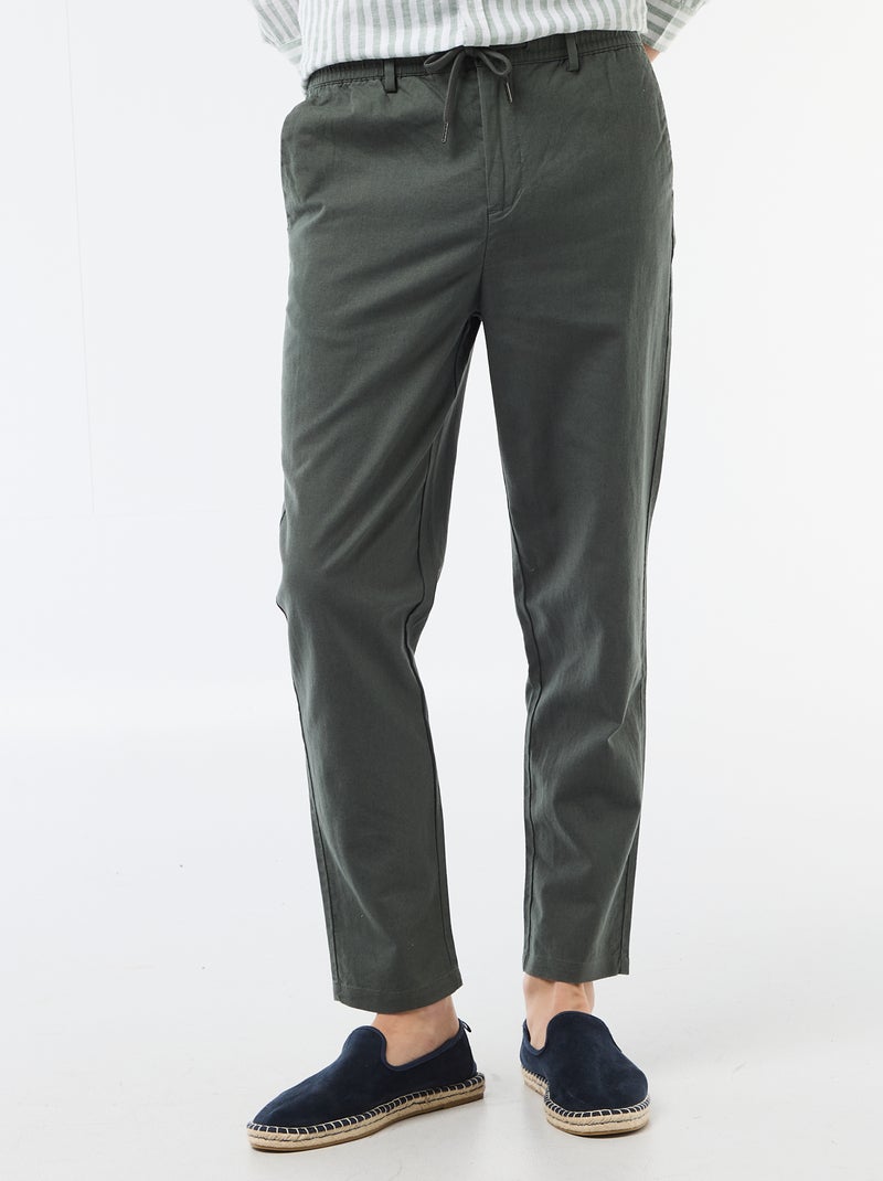 Pantalón chino regular de lino mezclado Verde - Kiabi