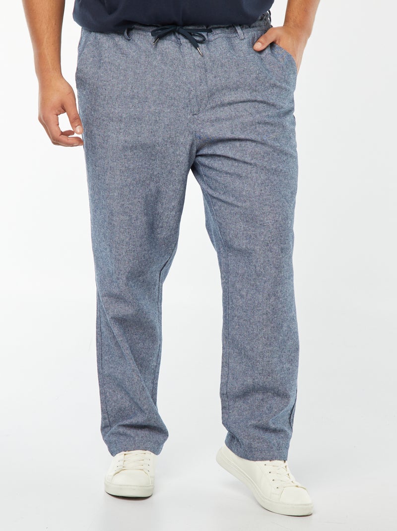 Pantalón chino regular de mezcla de lino AZUL - Kiabi