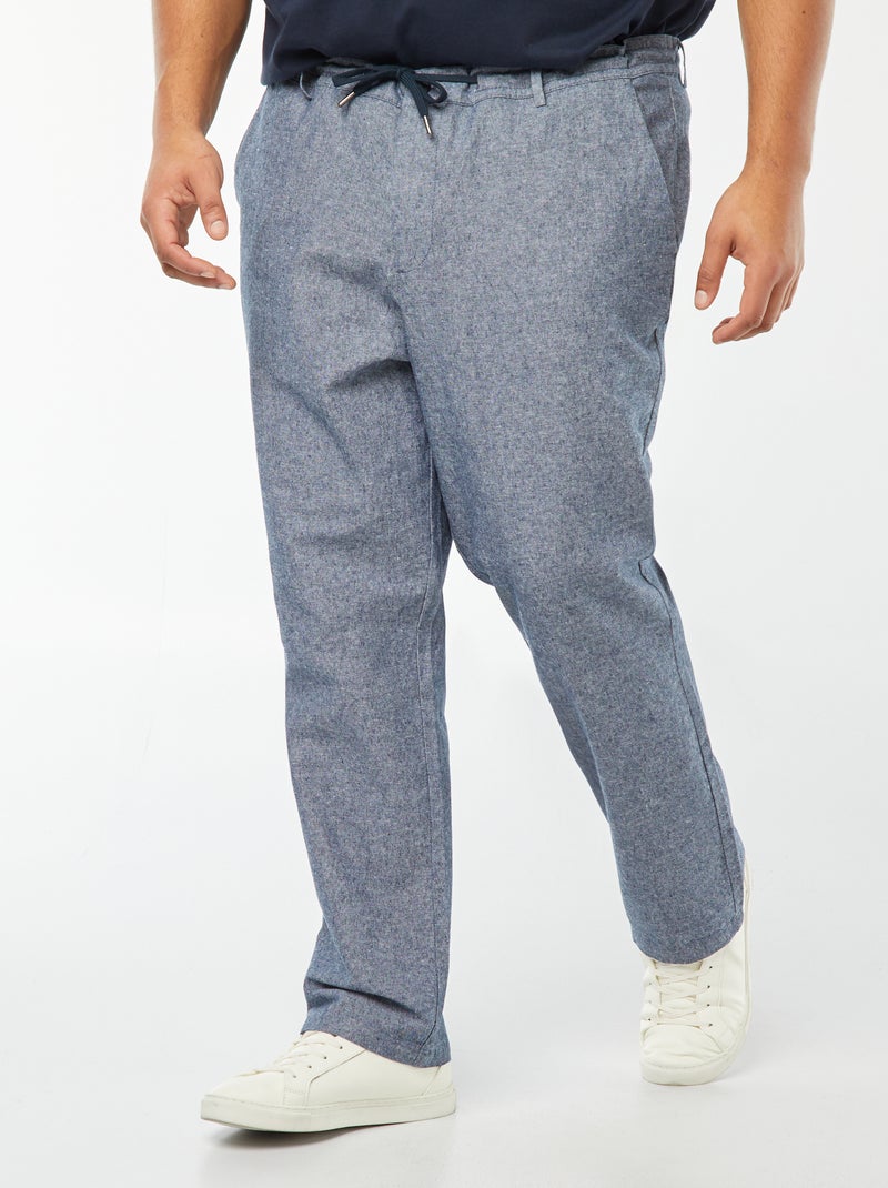 Pantalón chino regular de mezcla de lino AZUL - Kiabi