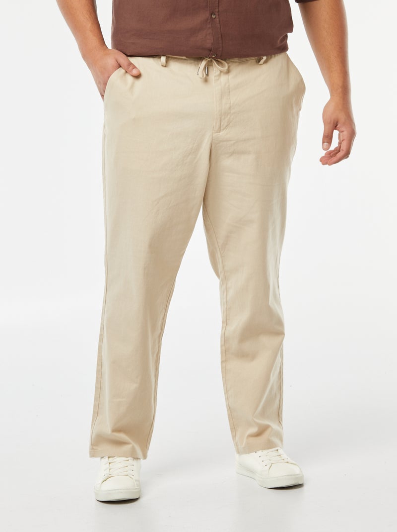 Pantalón chino regular de mezcla de lino BEIGE - Kiabi