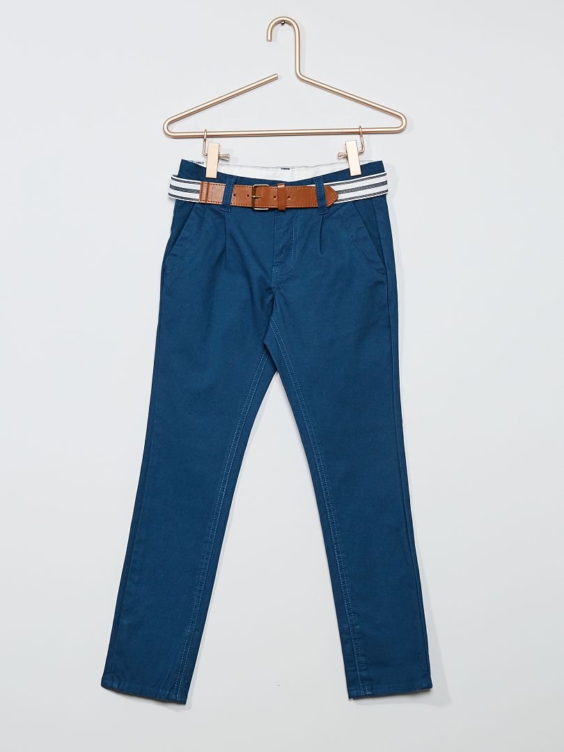 Pantalón chino slim + cinturón a rayas AZUL - Kiabi