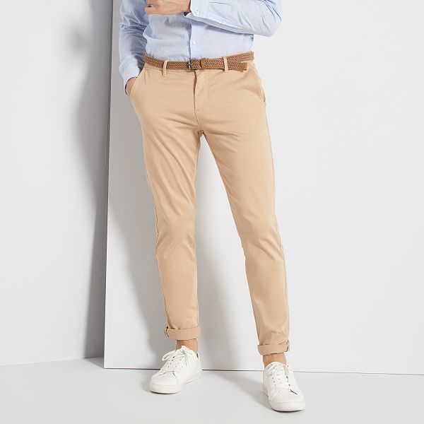 Pantalon Chino Slim Cinturon Hombre Beige Kiabi 20 00