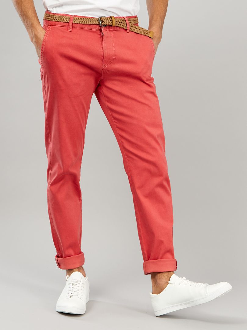 Pantalón chino slim + cinturón rojo granate - Kiabi