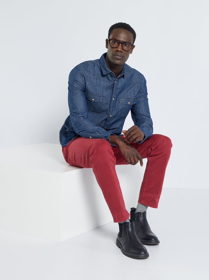 Pantalón chino slim con 5 bolsillos - L32 rojo burdeos - Kiabi