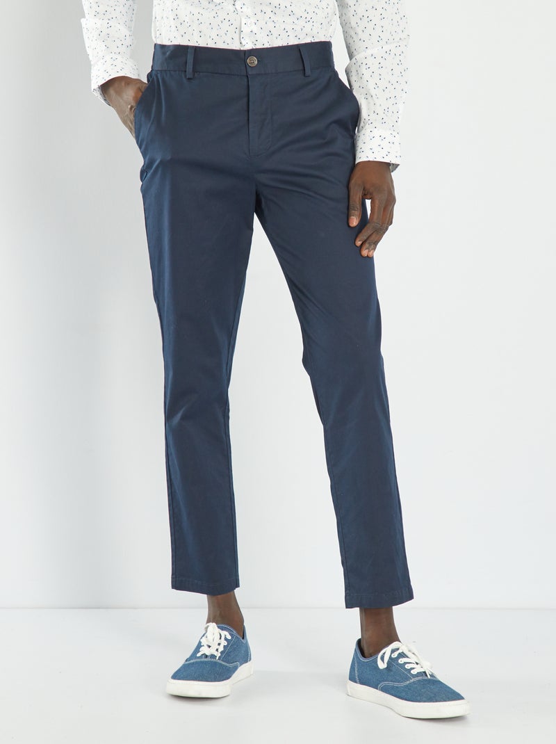 Pantalón chino slim con cintura elástica AZUL - Kiabi