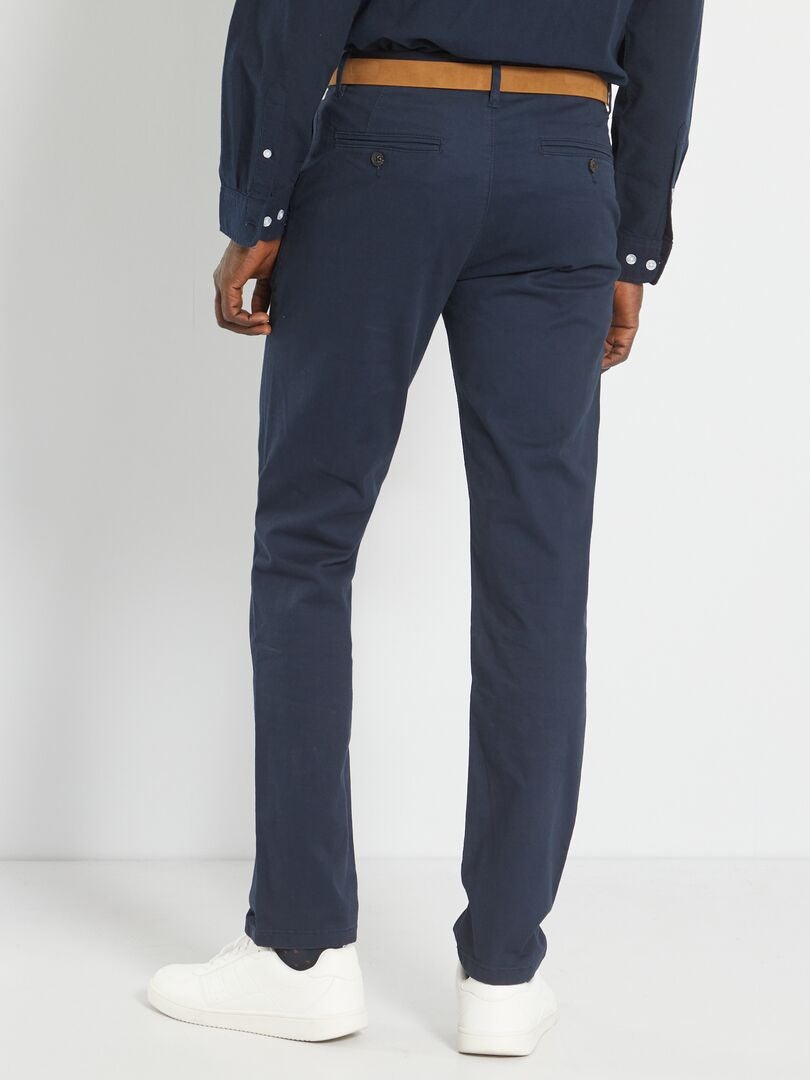 Pantalón chino slim con cinturón - L32 azul - Kiabi