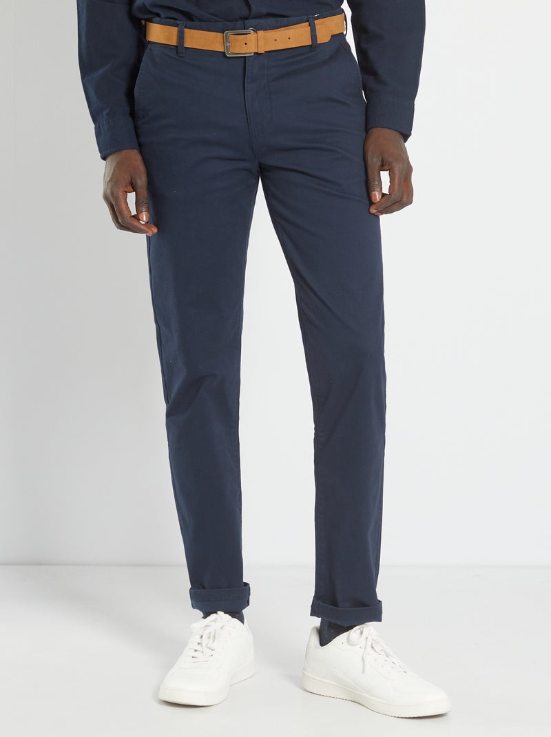 Pantalón chino slim con cinturón - L32 azul - Kiabi
