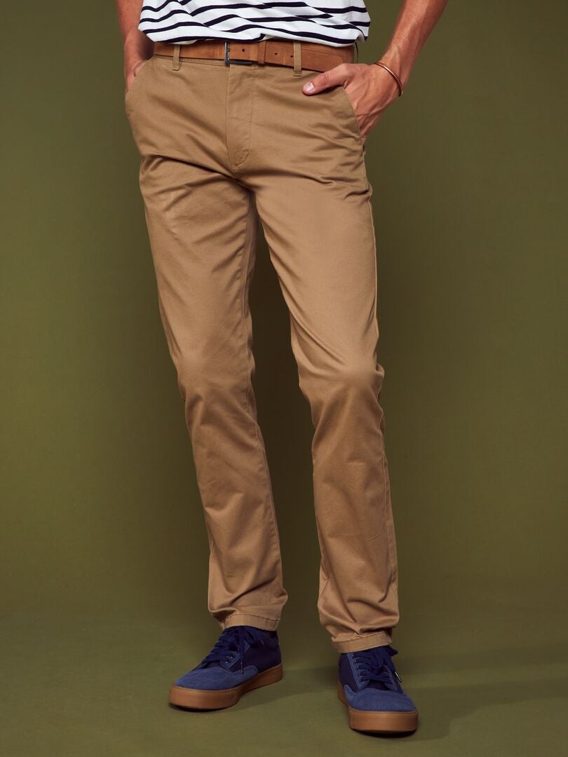 Pantalón chino slim con cinturón - L32 BEIGE - Kiabi