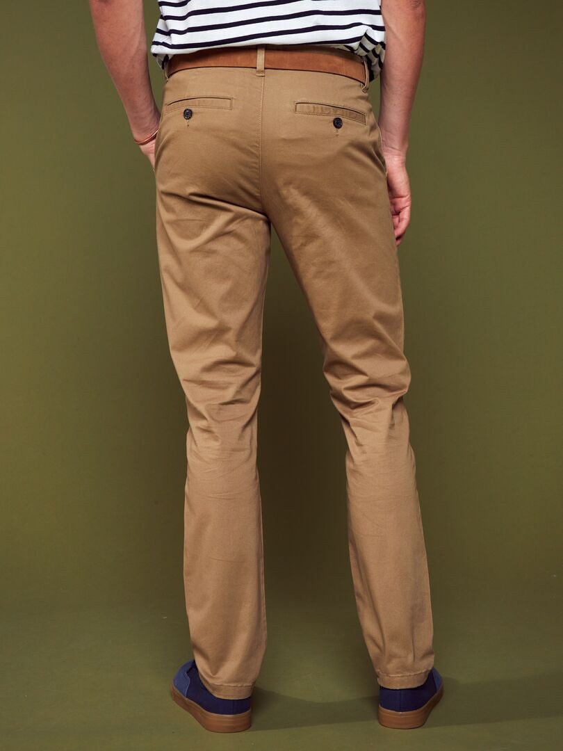 Pantalón chino slim con cinturón - L32 BEIGE - Kiabi