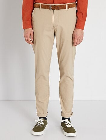Pantalón chino slim con cinturón - L32 - Kiabi
