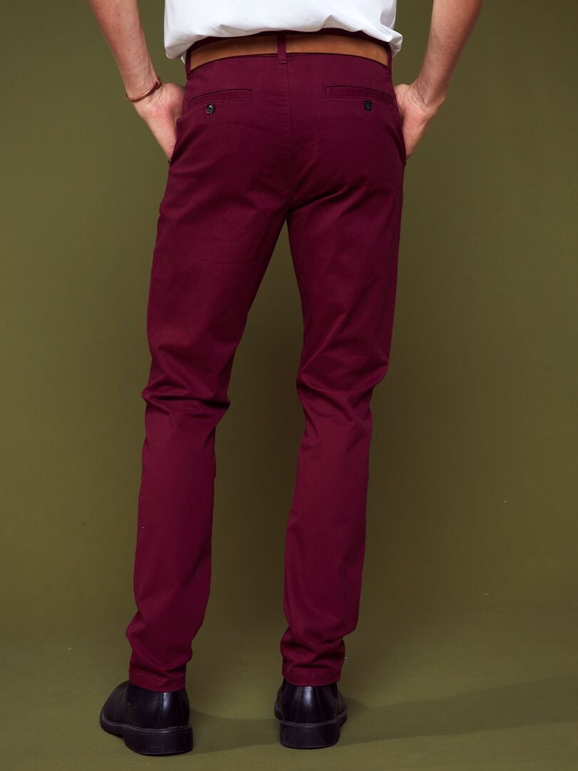Pantalón chino slim con cinturón - L32 GRANATE - Kiabi