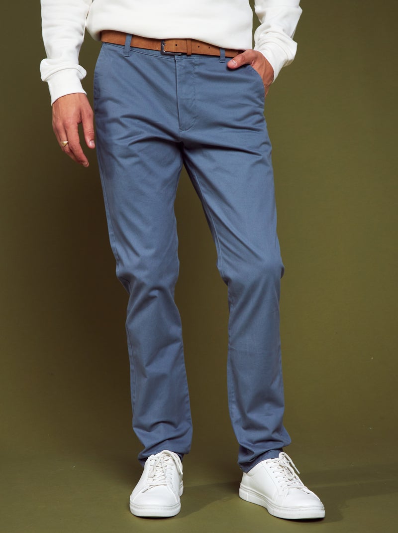 Pantalón chino slim con cinturón - L32 GRIS - Kiabi