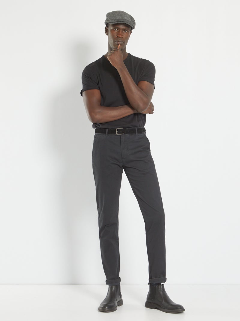 Pantalón chino slim con cinturón - L32 negro - Kiabi