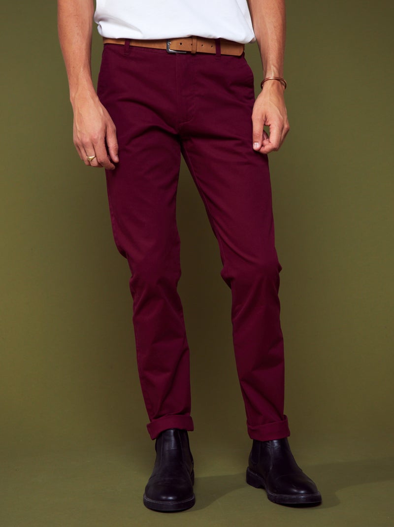 Pantalón chino slim con cinturón - L32 ROJO - Kiabi