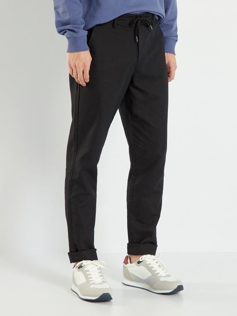 Pantalón chino slim con lino Negro - Kiabi