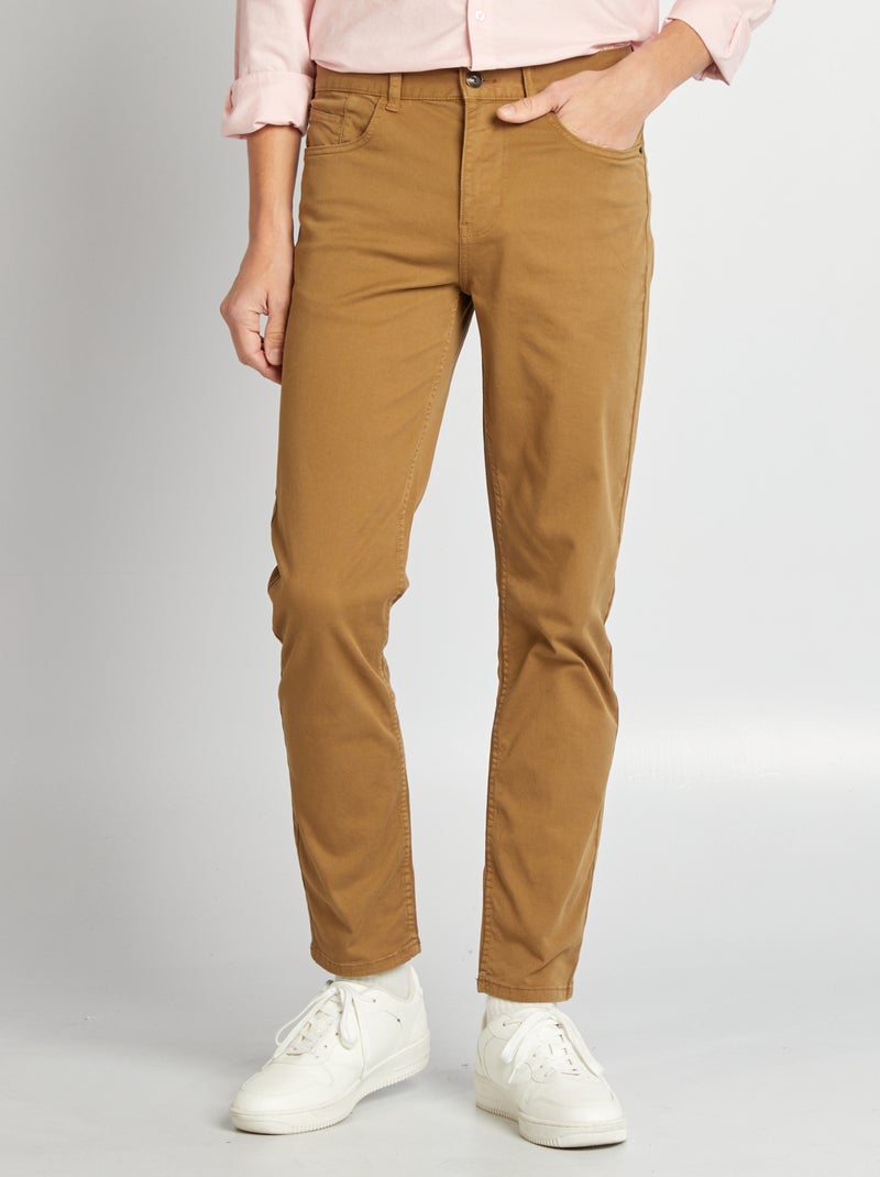 Pantalón chino slim de 5 bolsillos - L32 MARRON - Kiabi