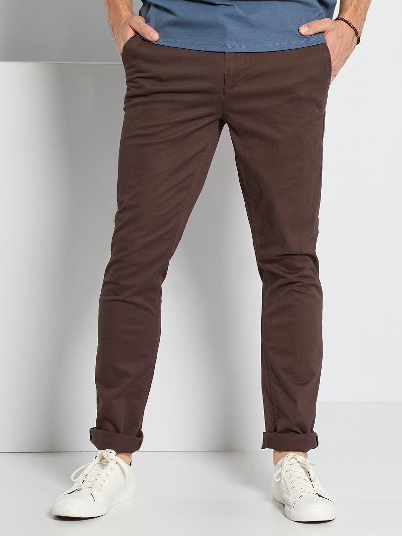 Pantalón slim algodón puro L36 +1,90 m - marrón oscuro - Kiabi - 20.00€