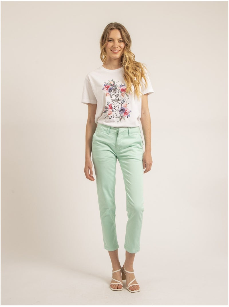 Pantalón chino slim EILYN Verde agua - Kiabi
